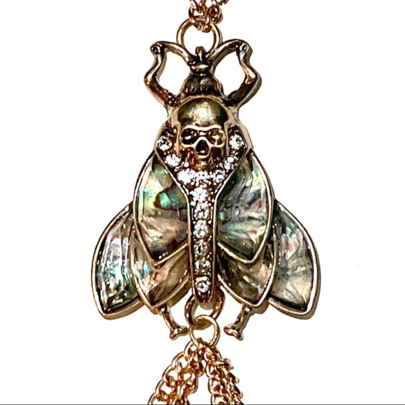Gold & Abalone Iridescent Skull Moth Statement Hand Chain - Picture 2 of 14